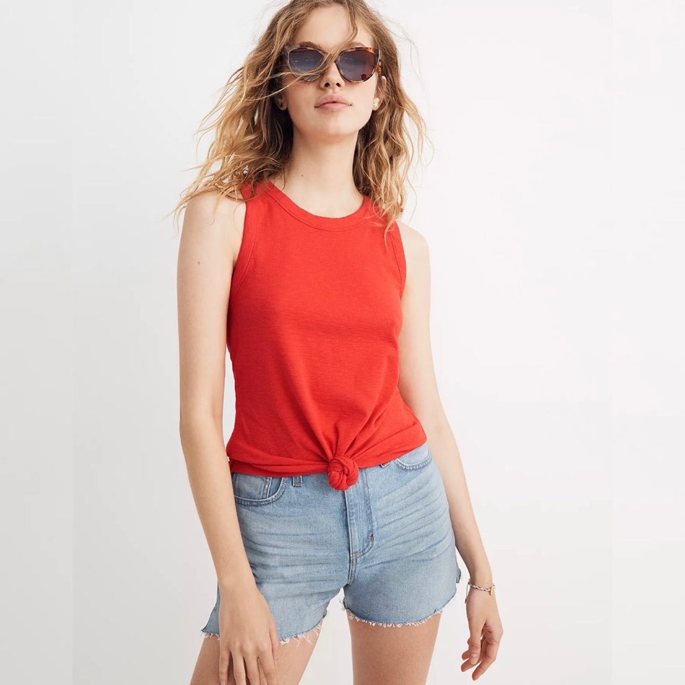 Madewell Women's Audio Knot-Front Tank Top In Orange Red XL